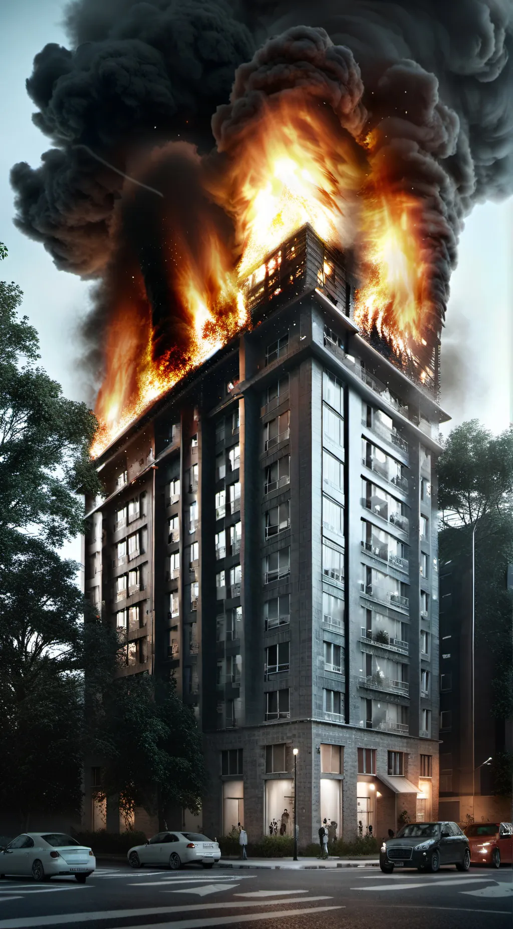 ai character: MHA- Building Fire background