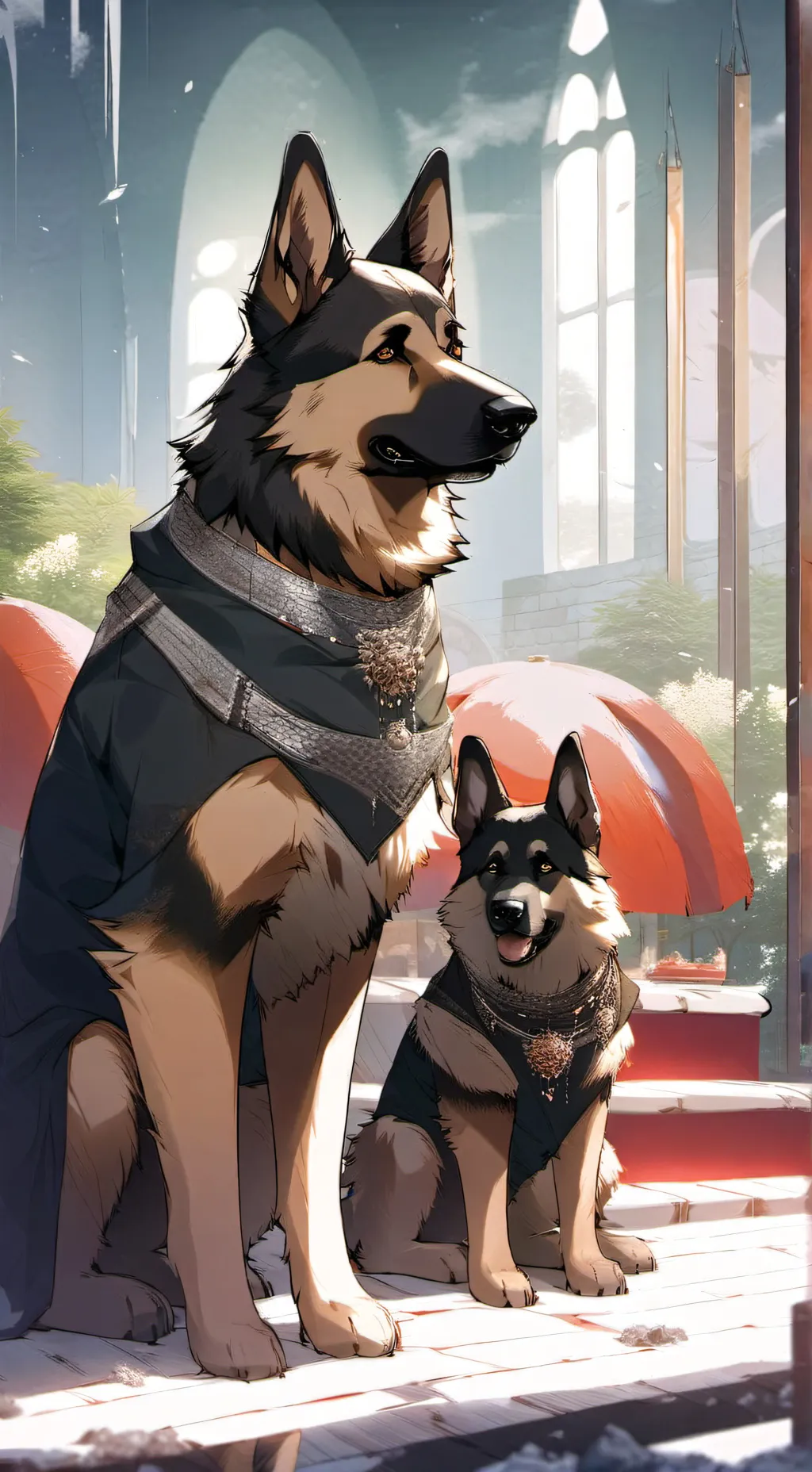 ai character: A german shepherd  background