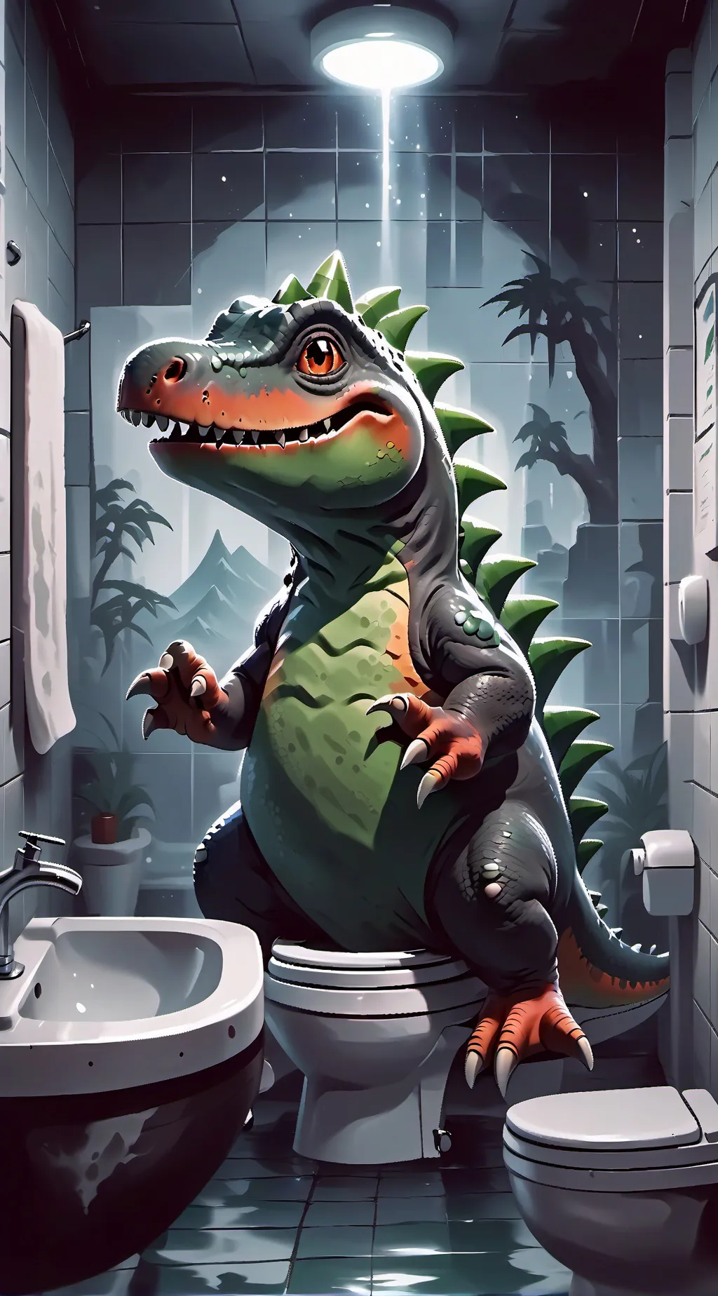 ai character: dinosaur 🚽😘🦖 background