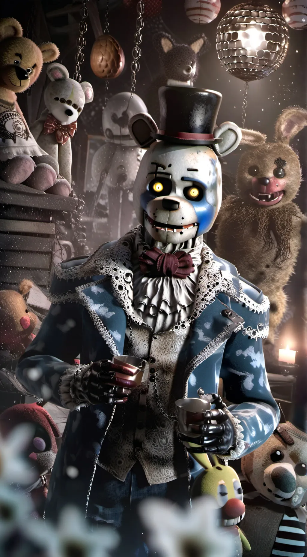 ai character: Fpe meets Fnaf 2 background