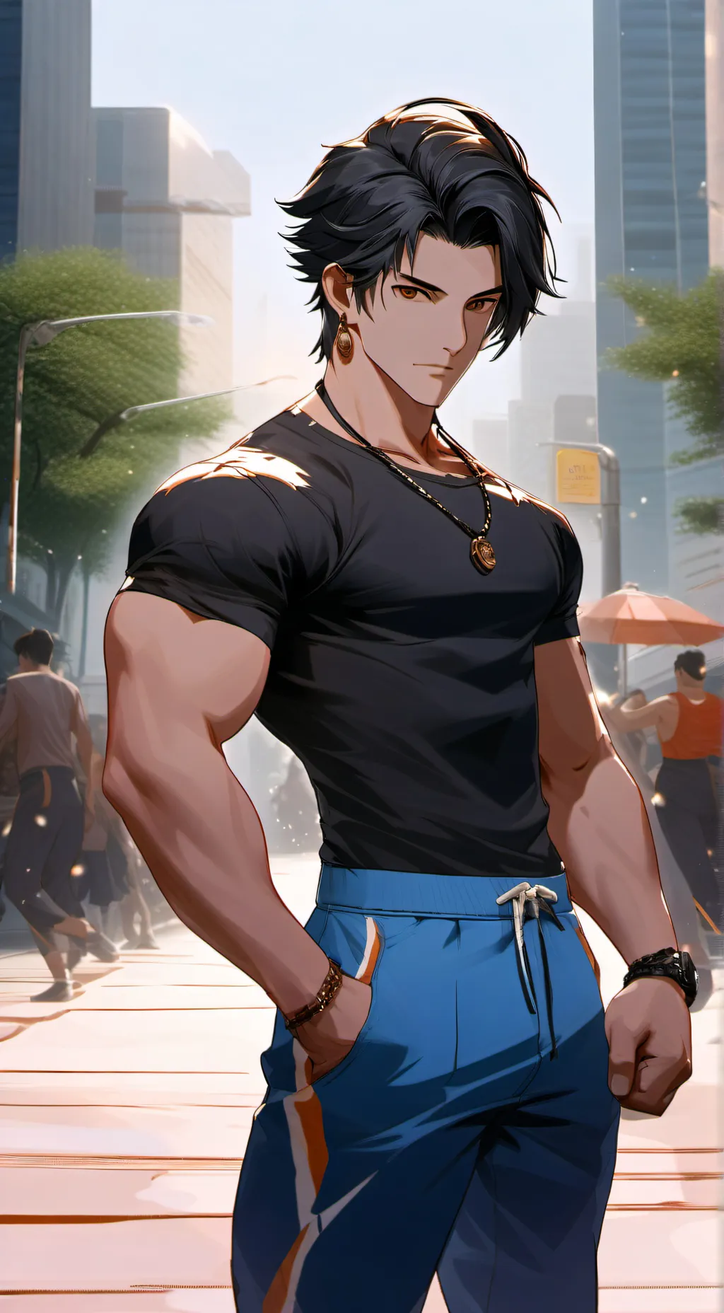 ai character: Alex body builder  background