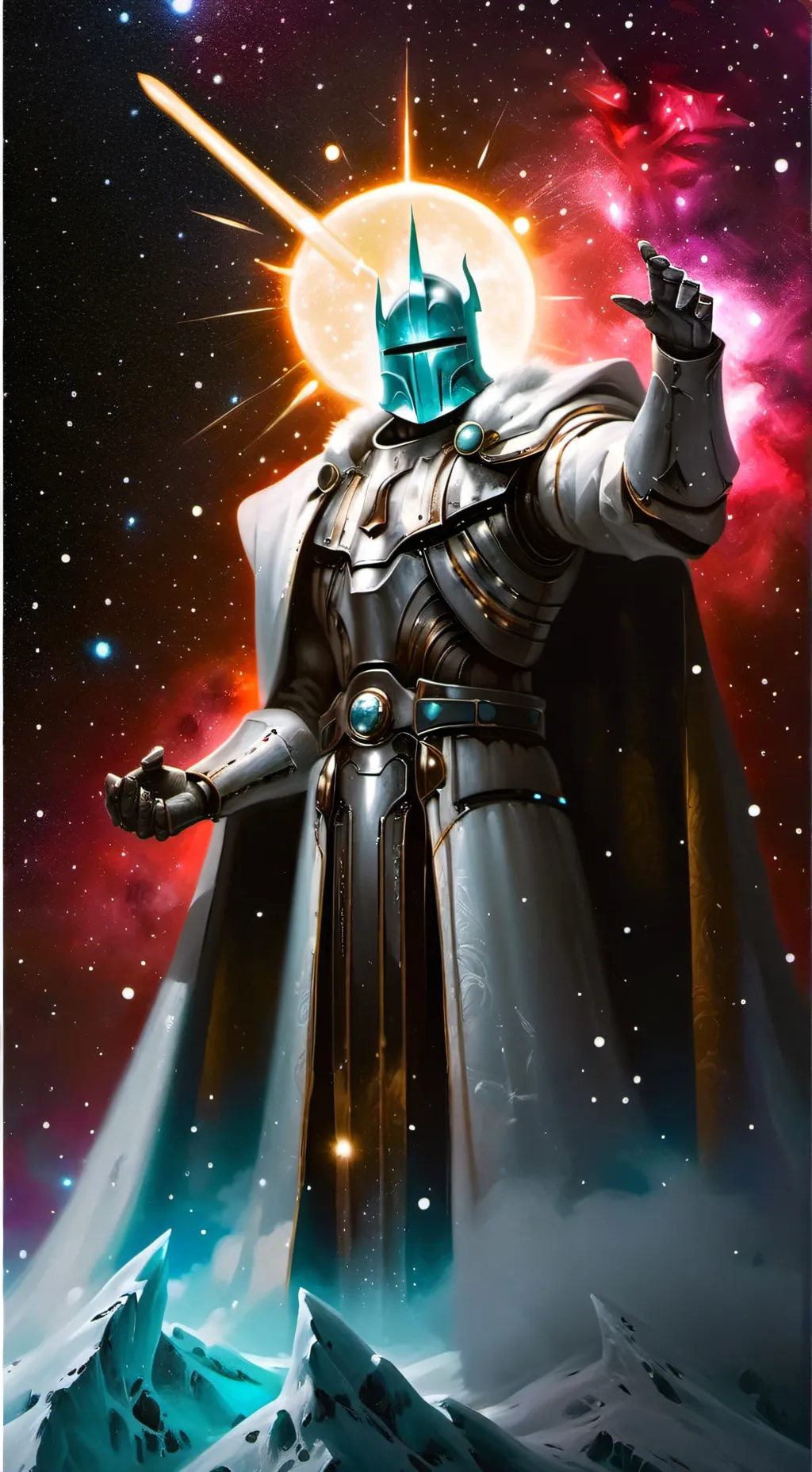 ai character: cosmic ice knight  background