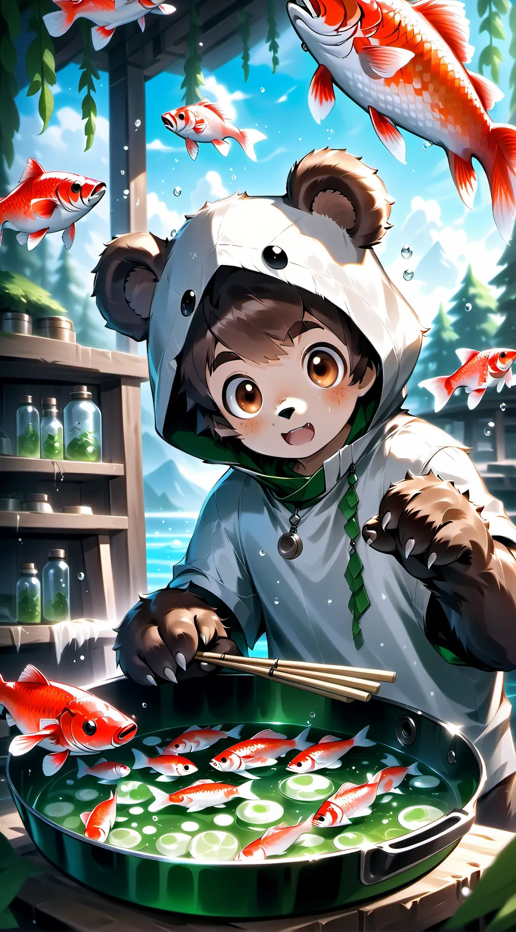 ai character: Spirit of the Stream Fisher background