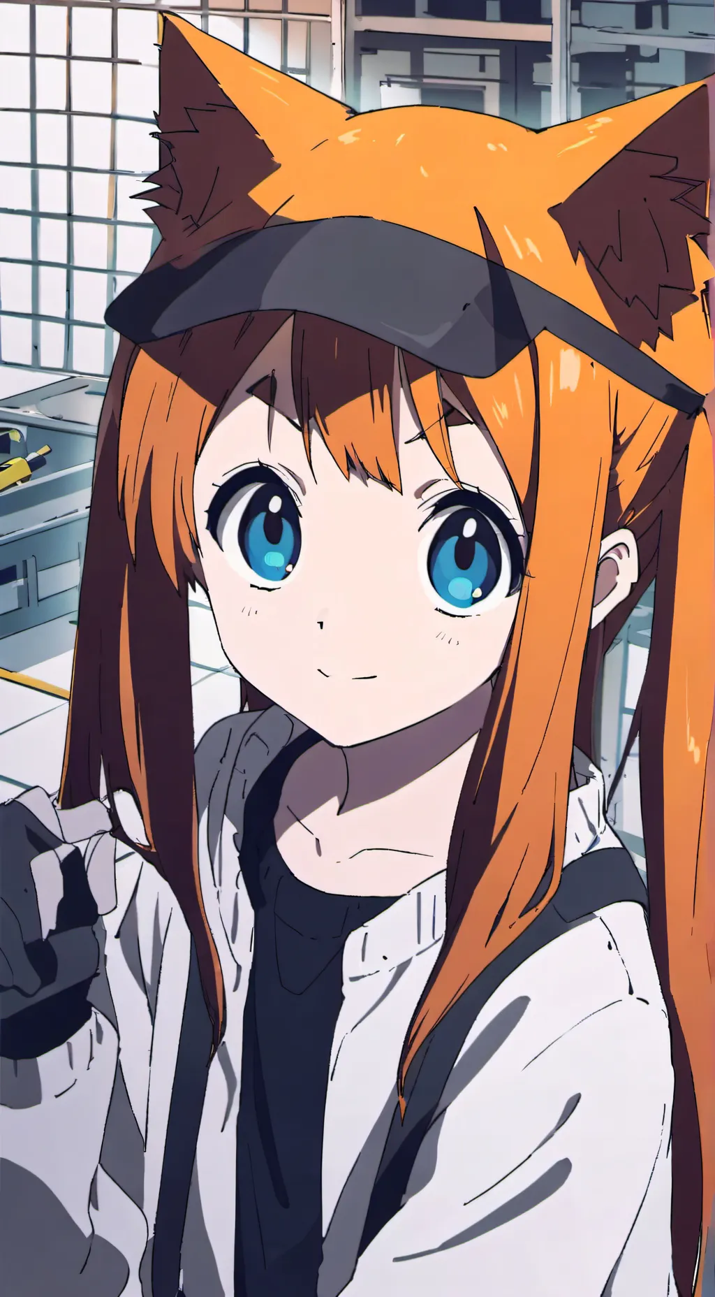 ai character: Tool-Savvy Rusty Kitty Spirit background