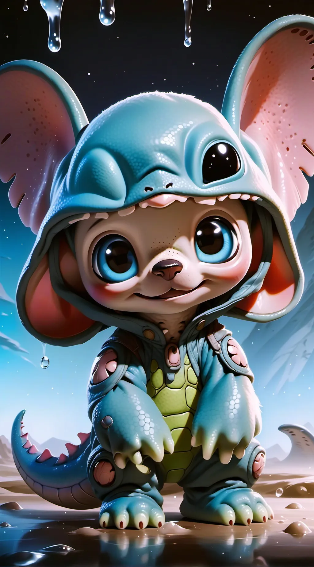 ai character: Stitch  background
