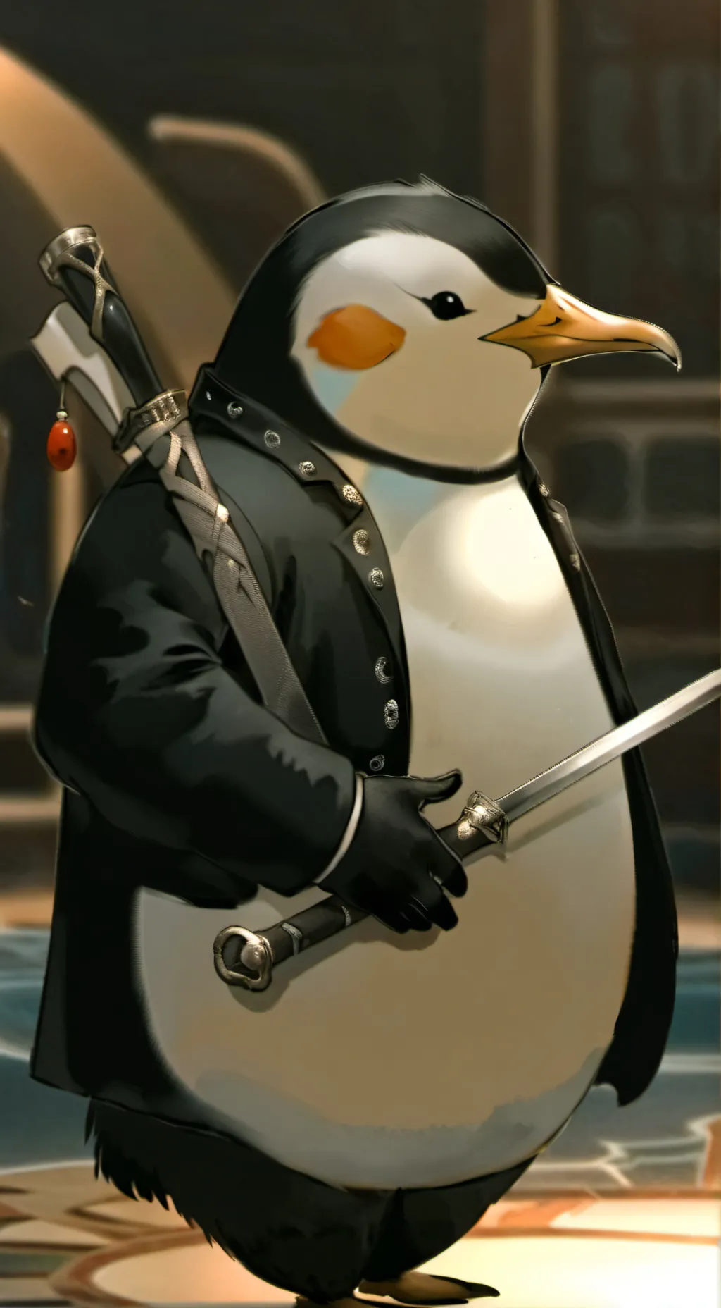 ai character: pingüino latino background