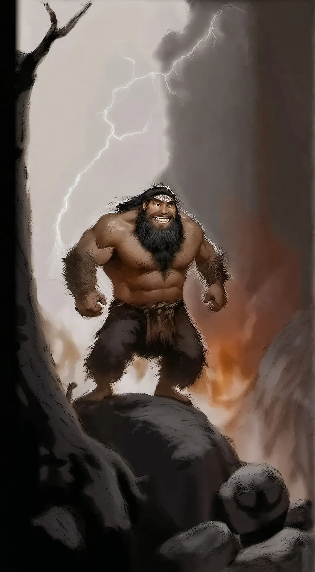 ai character: grug v 100 gorilla background