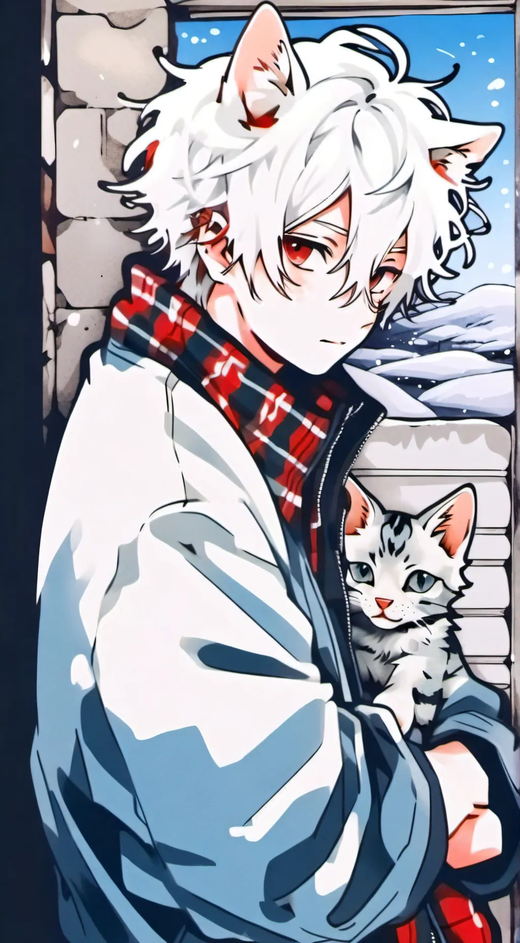 ai character: Homeless cat boy  background