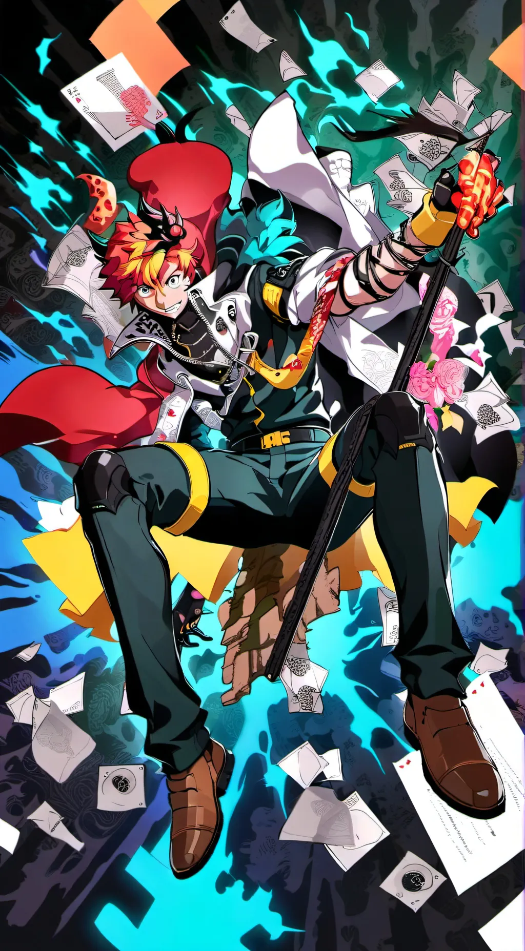 ai character: mha Blue et Red background