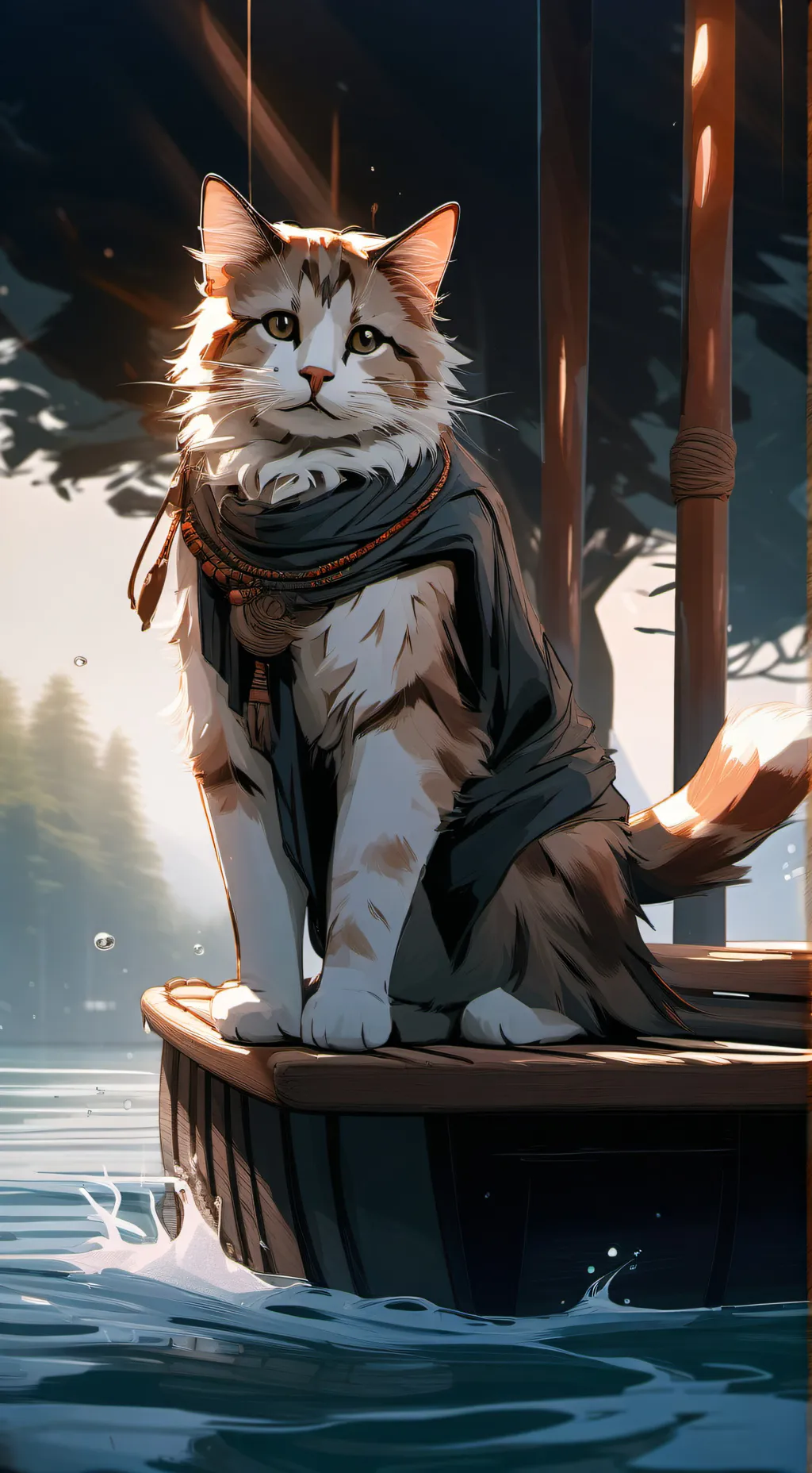 ai character: Cats on a raft background