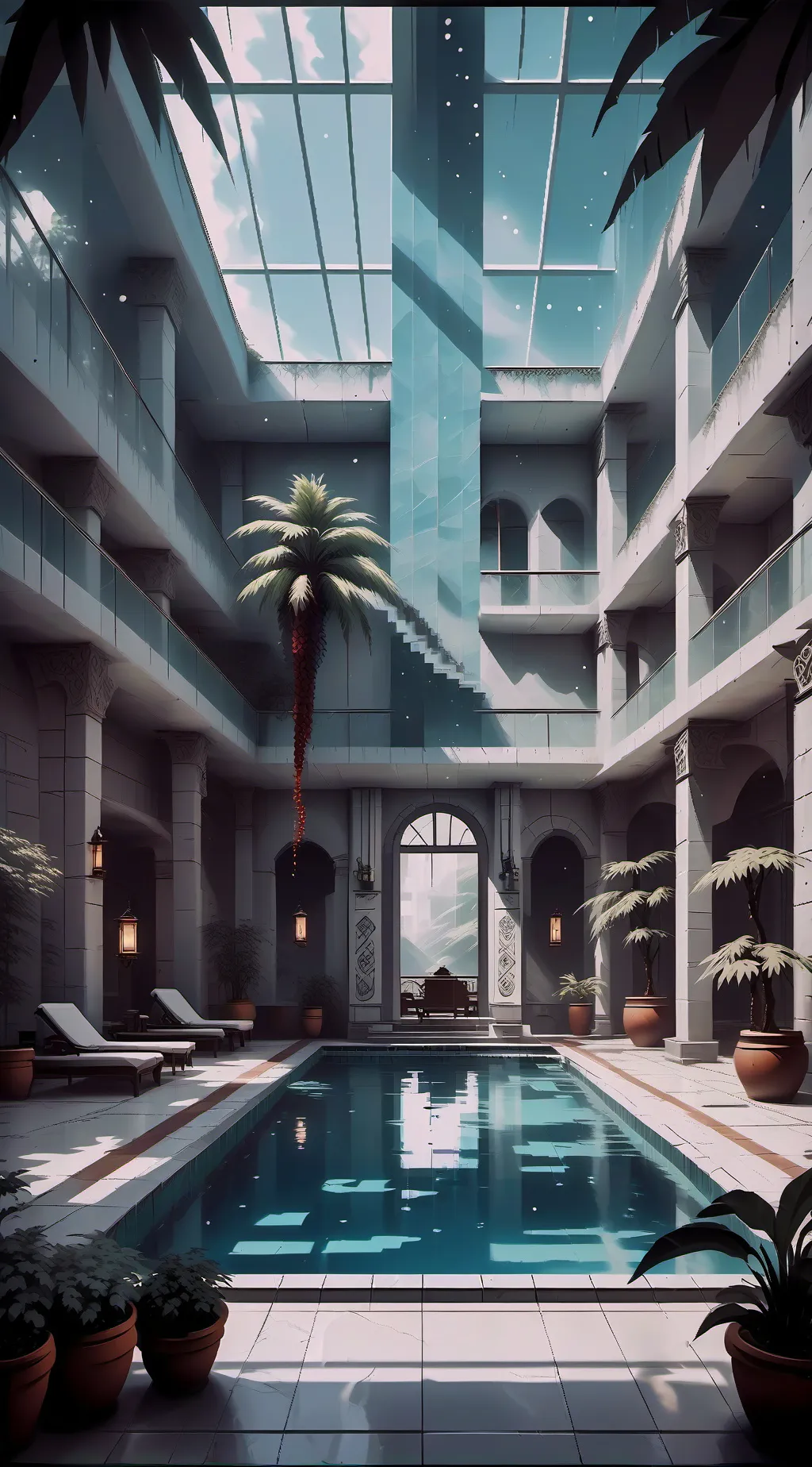 ai character: Hogwart pool party background