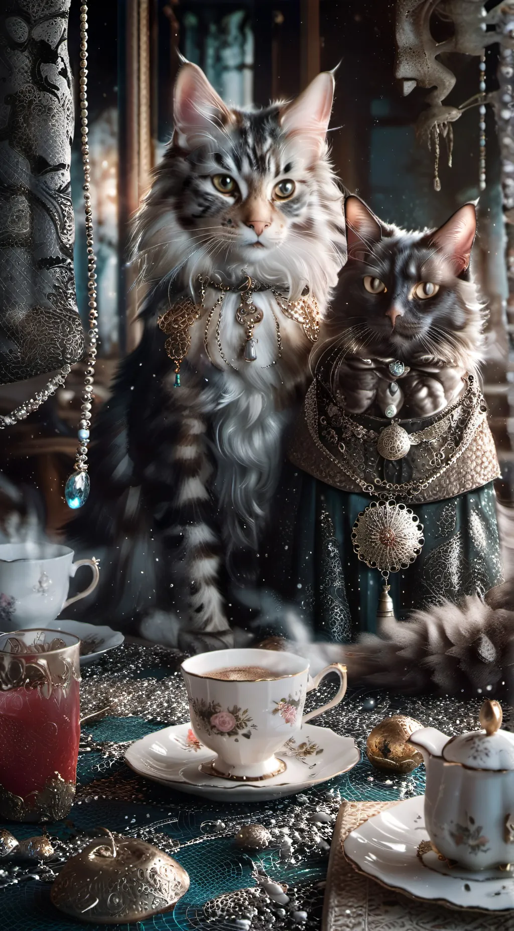 ai character: Mama cat,kittens background