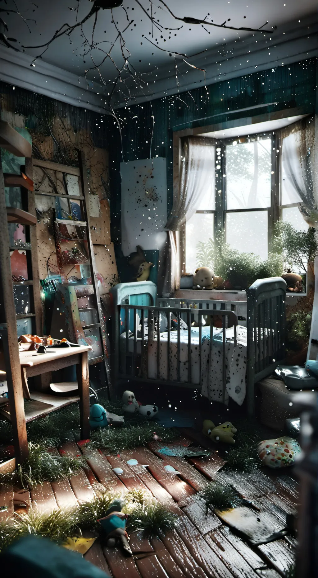 ai character: abandoned daycare background