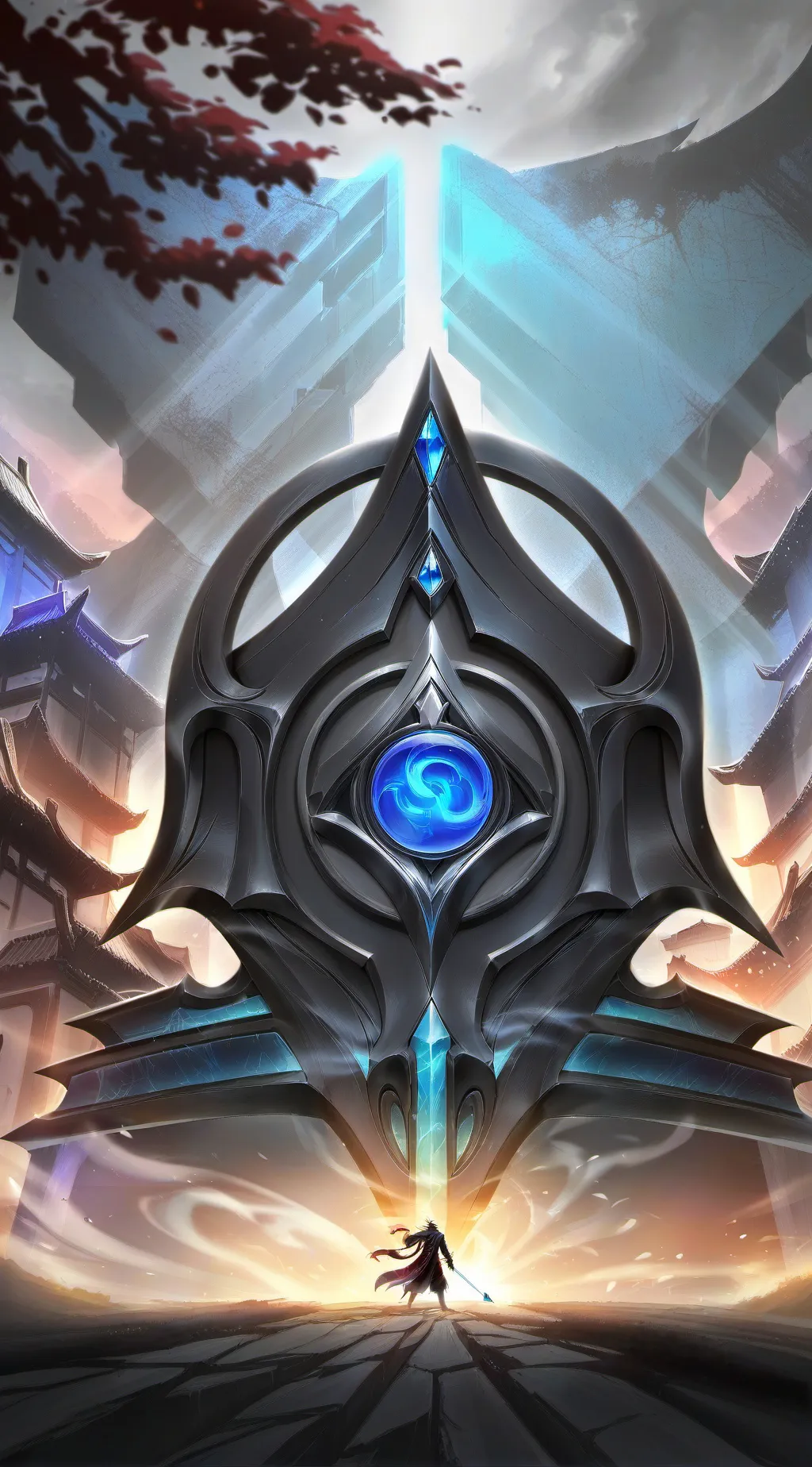 ai character: blue button  background