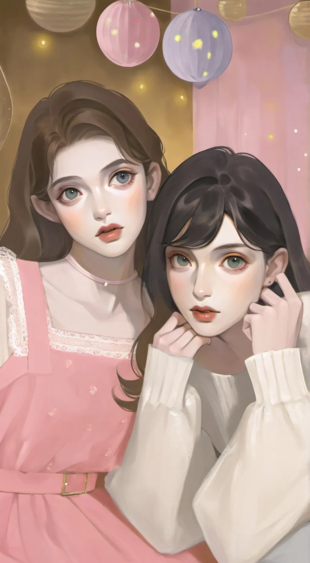 ai character: Lucy and Lisa  background