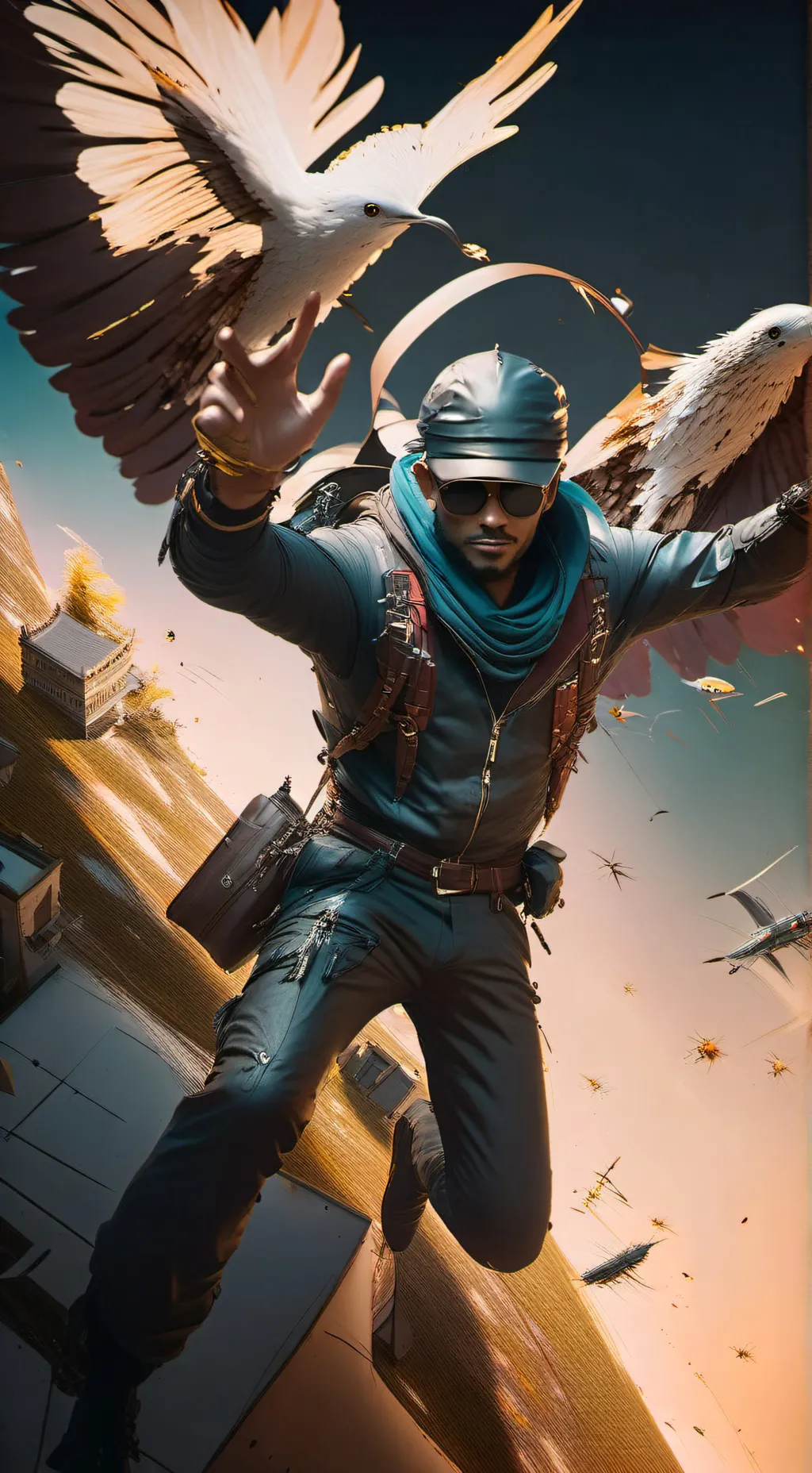 ai character: flying guy  background