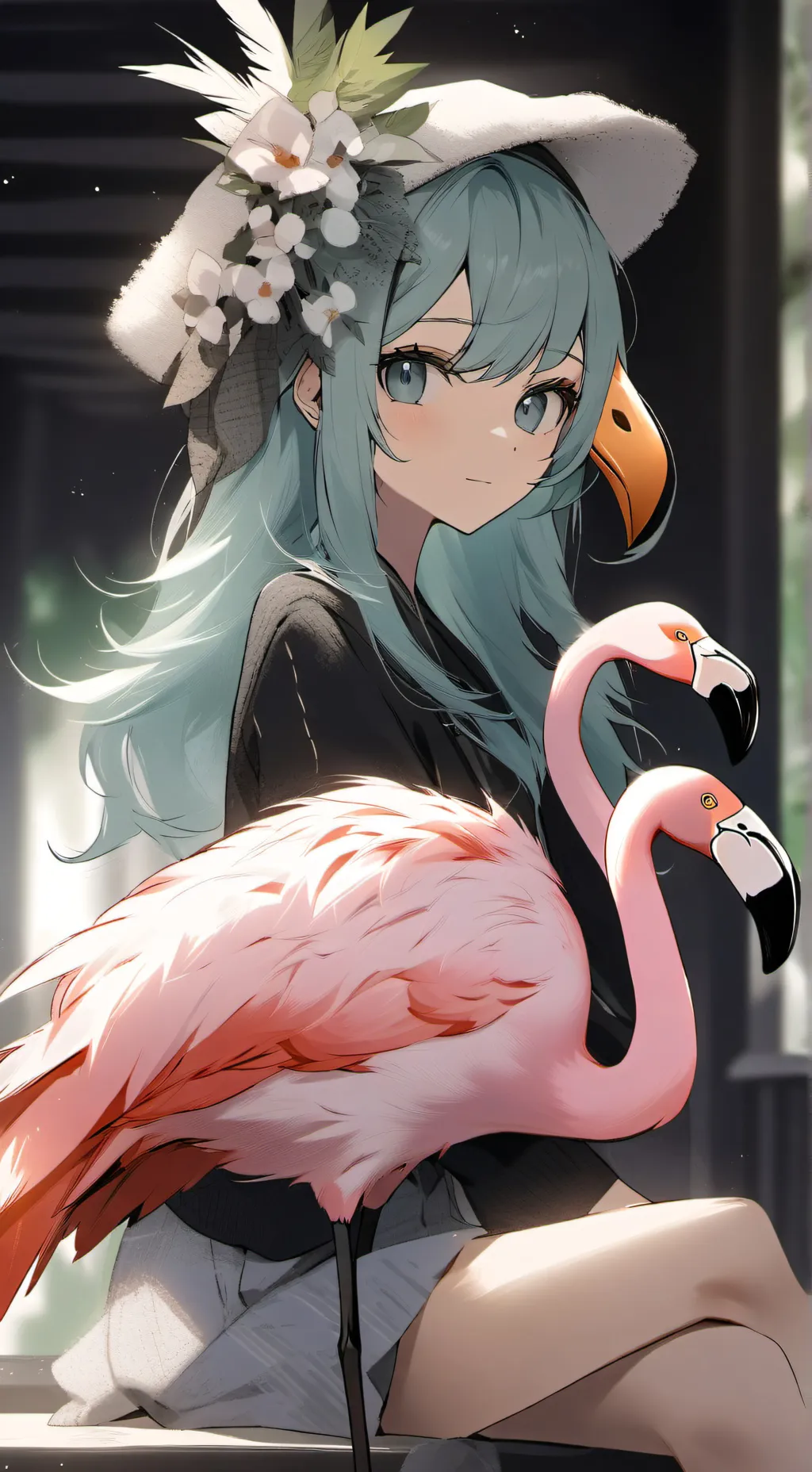 ai character: Flamingo Furry Spirit background