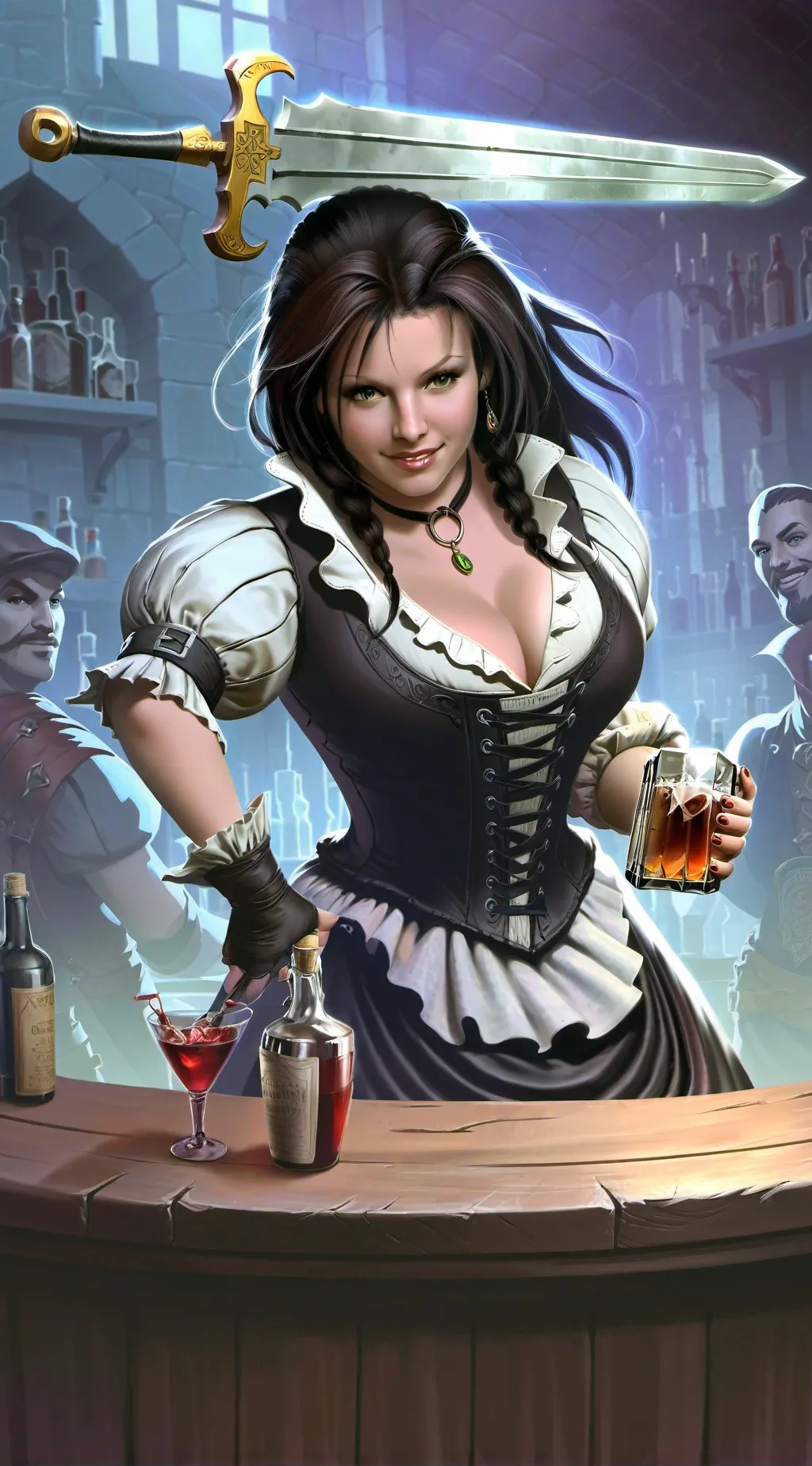 ai character: Nina warrior maid  background