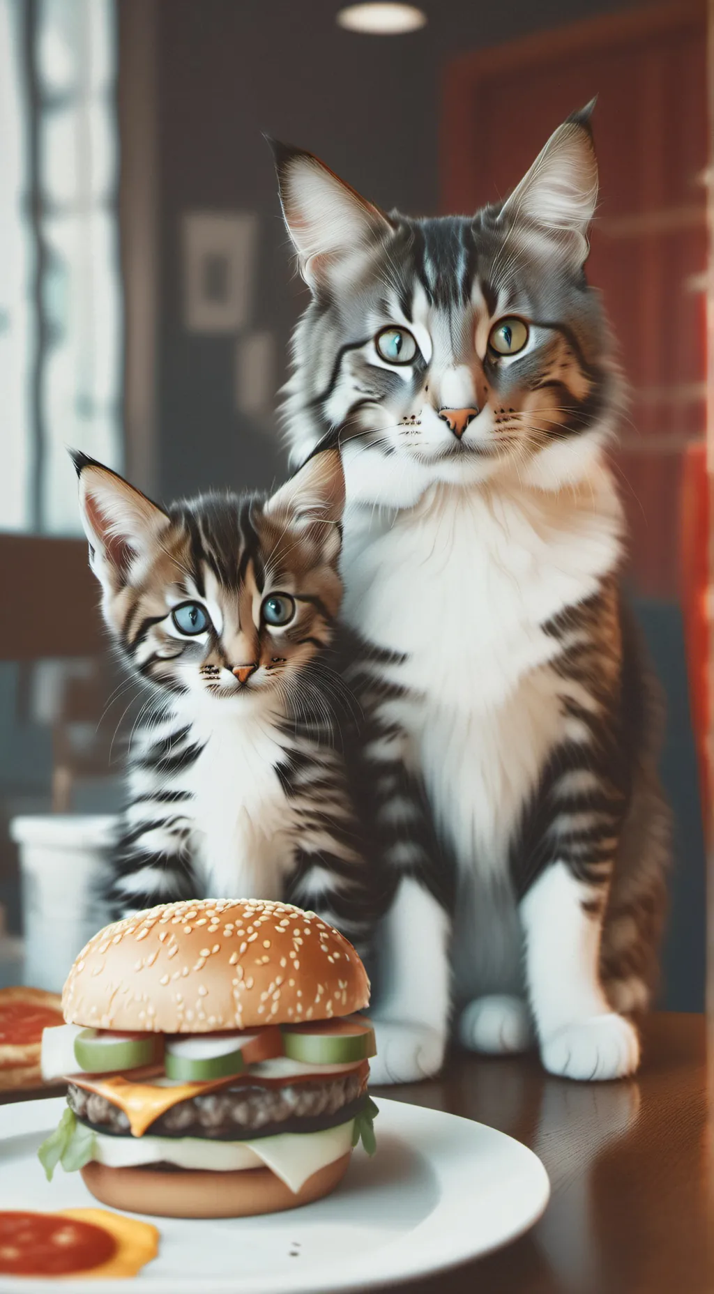 ai character: mother cat and son background