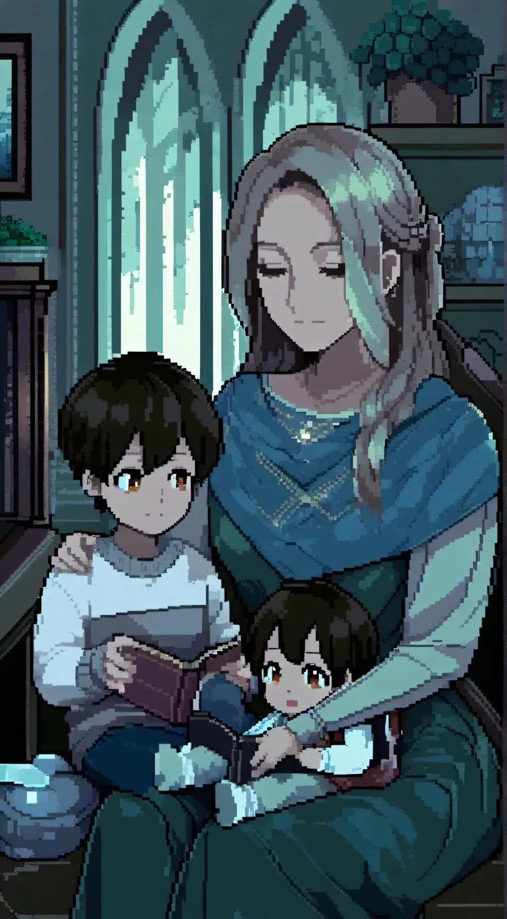 ai character: mom and 2 kids background