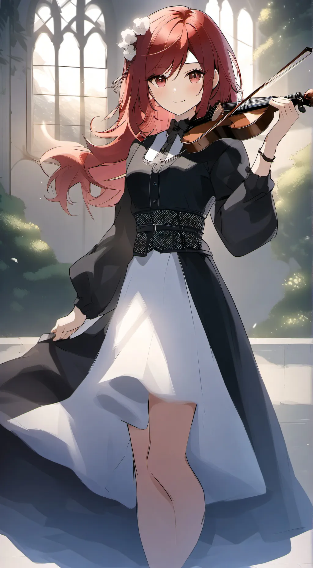 ai character: violin girl background