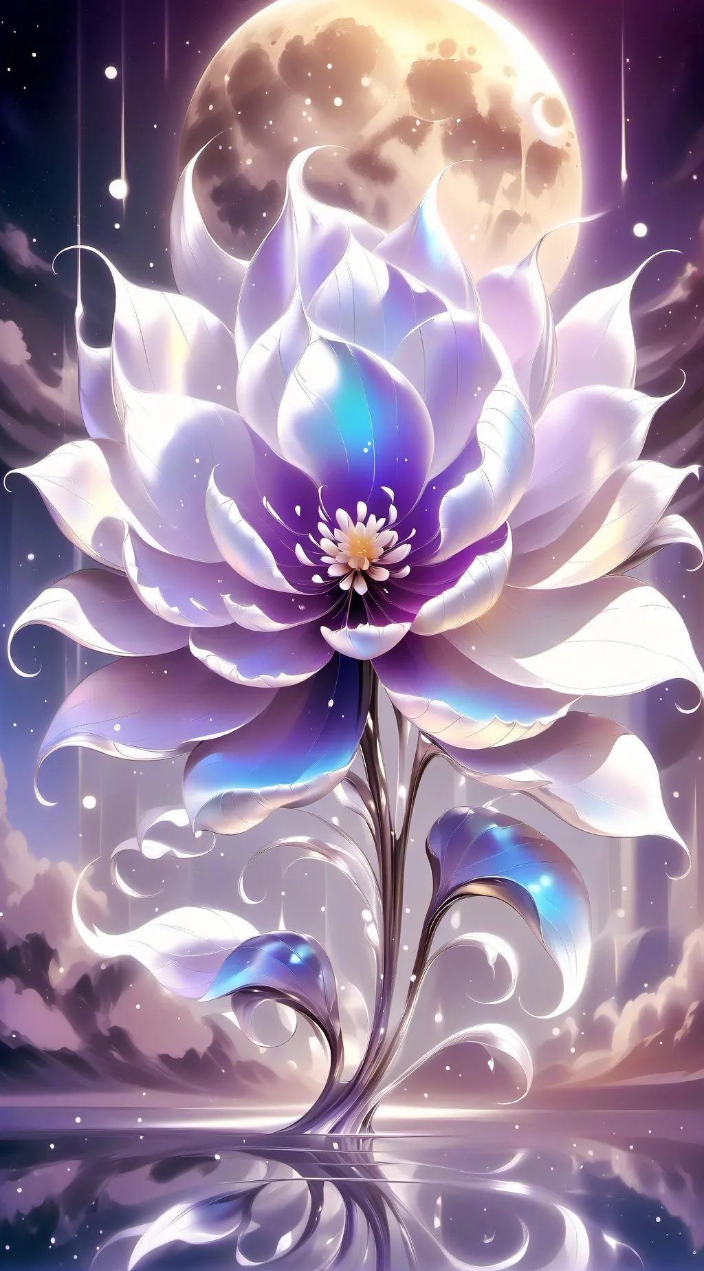 ai character: moon flowers background