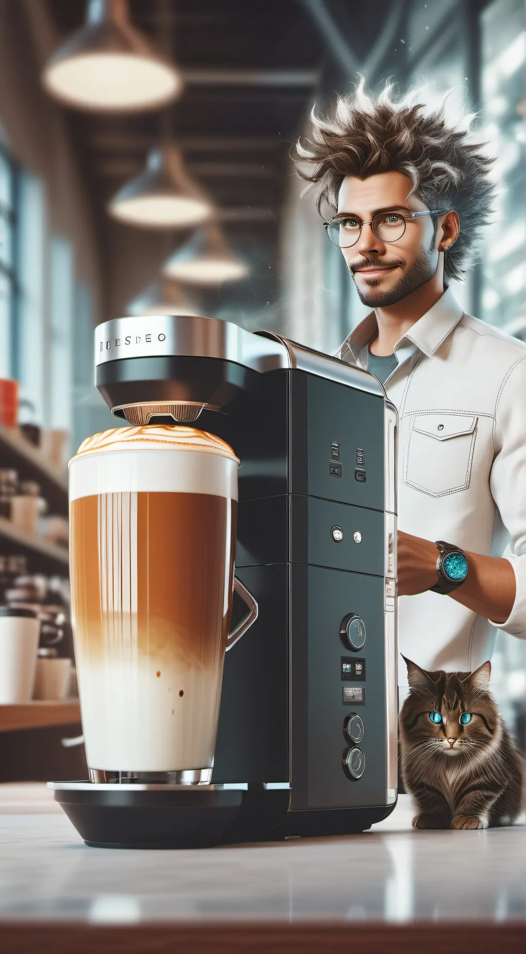 ai character: The Quantum Latte Theorist background