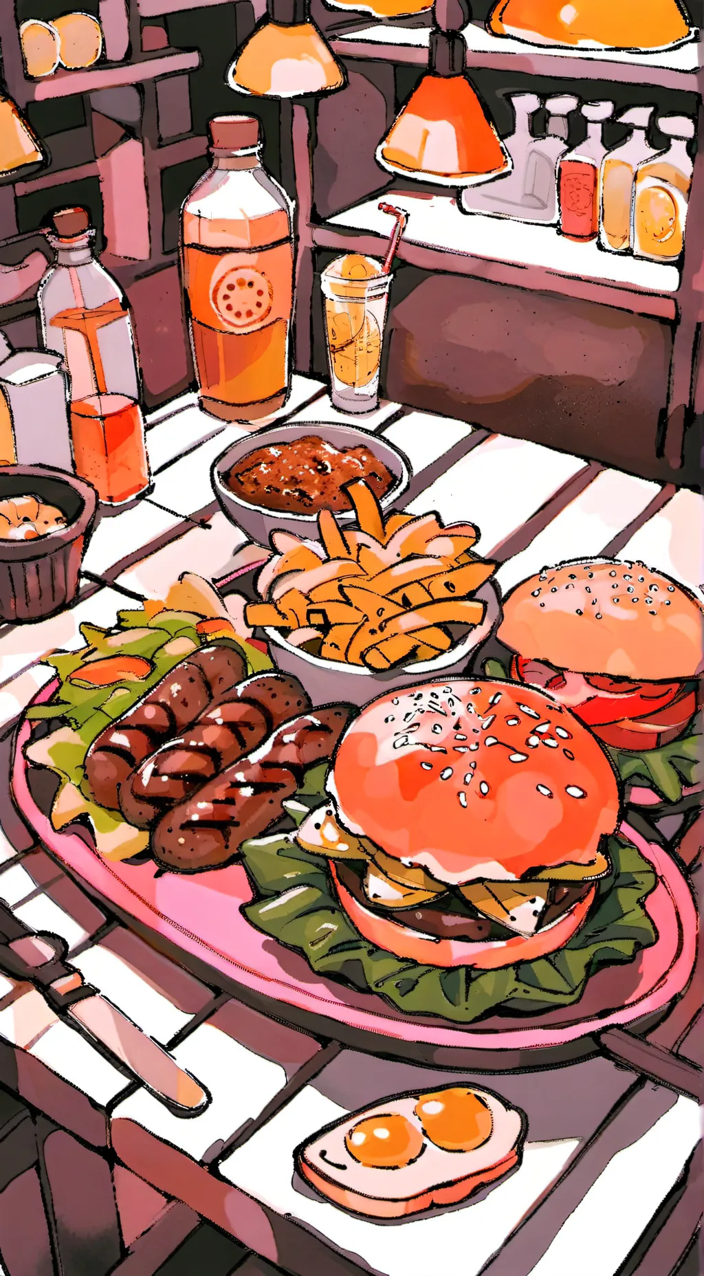 ai character: dw but burger shop background
