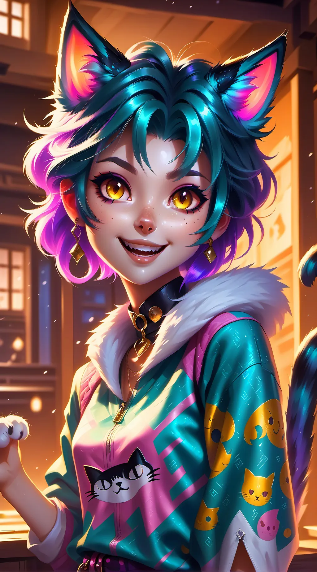 ai character: Sprinki the Cat Spirit background