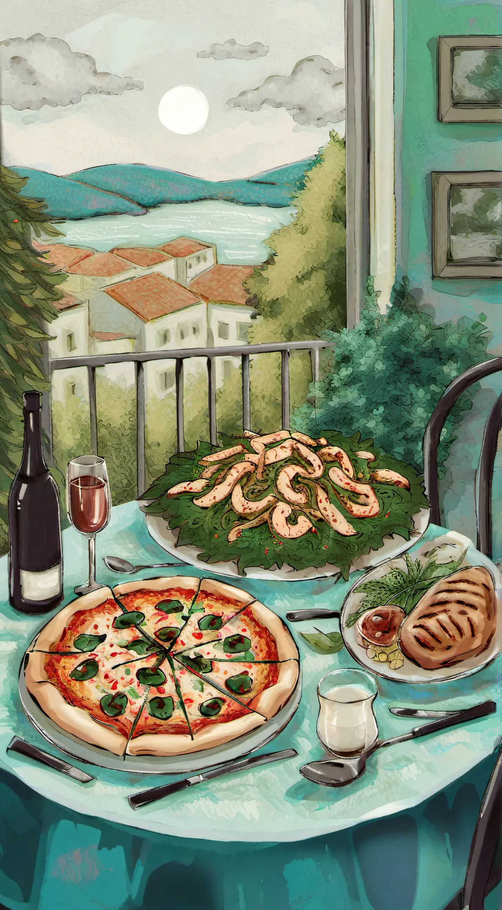 ai character: пицца background