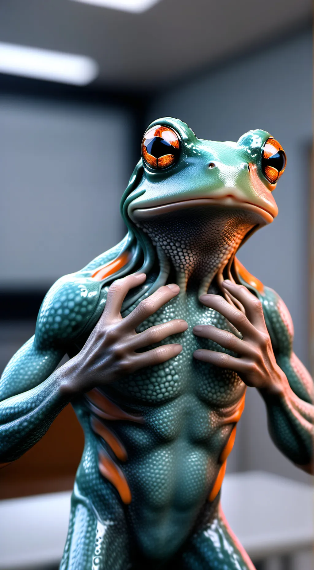 ai character: The human frog. background