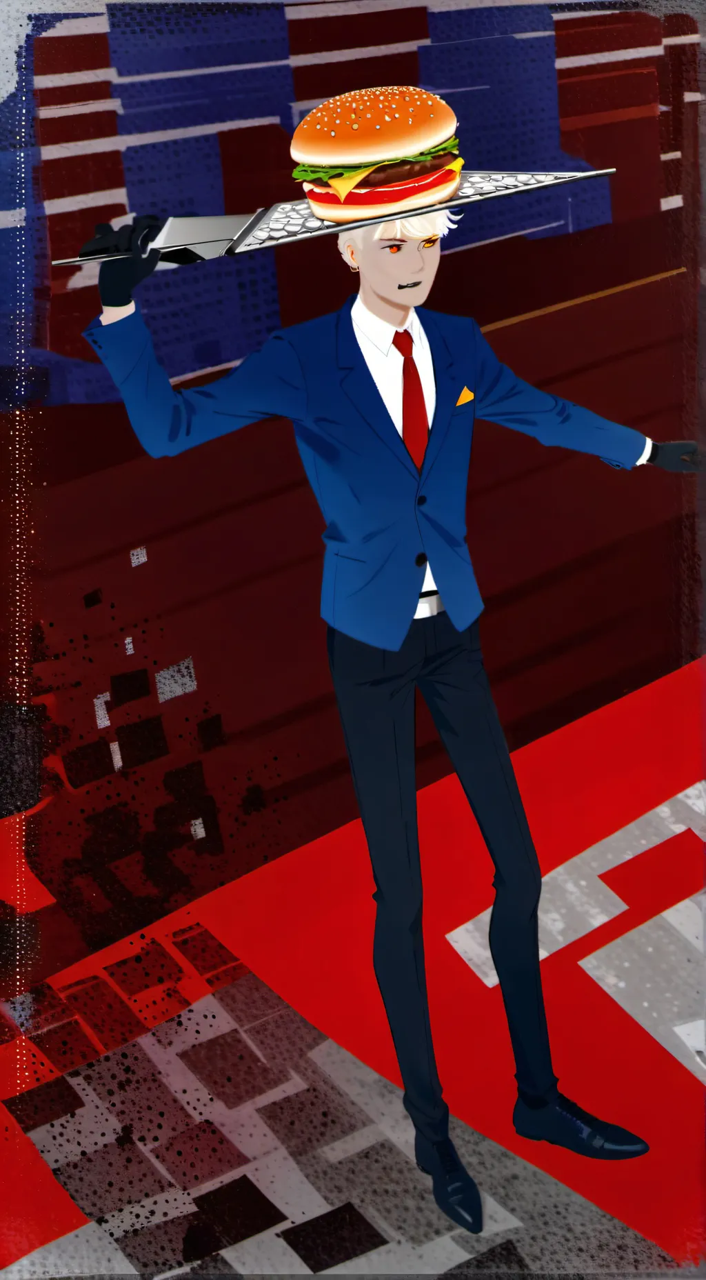 ai character: pizza burger agst background