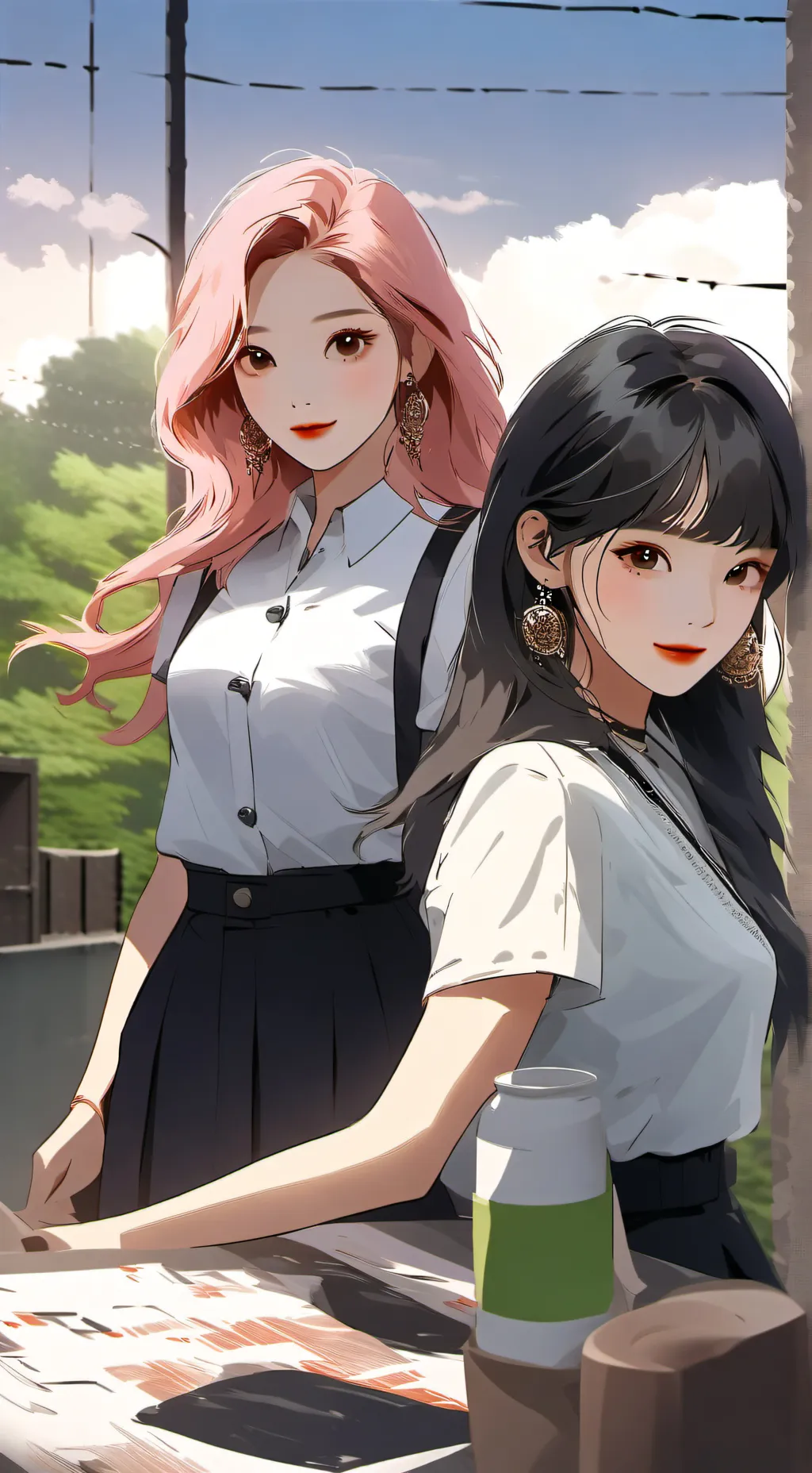 ai character: ally and  rose  background