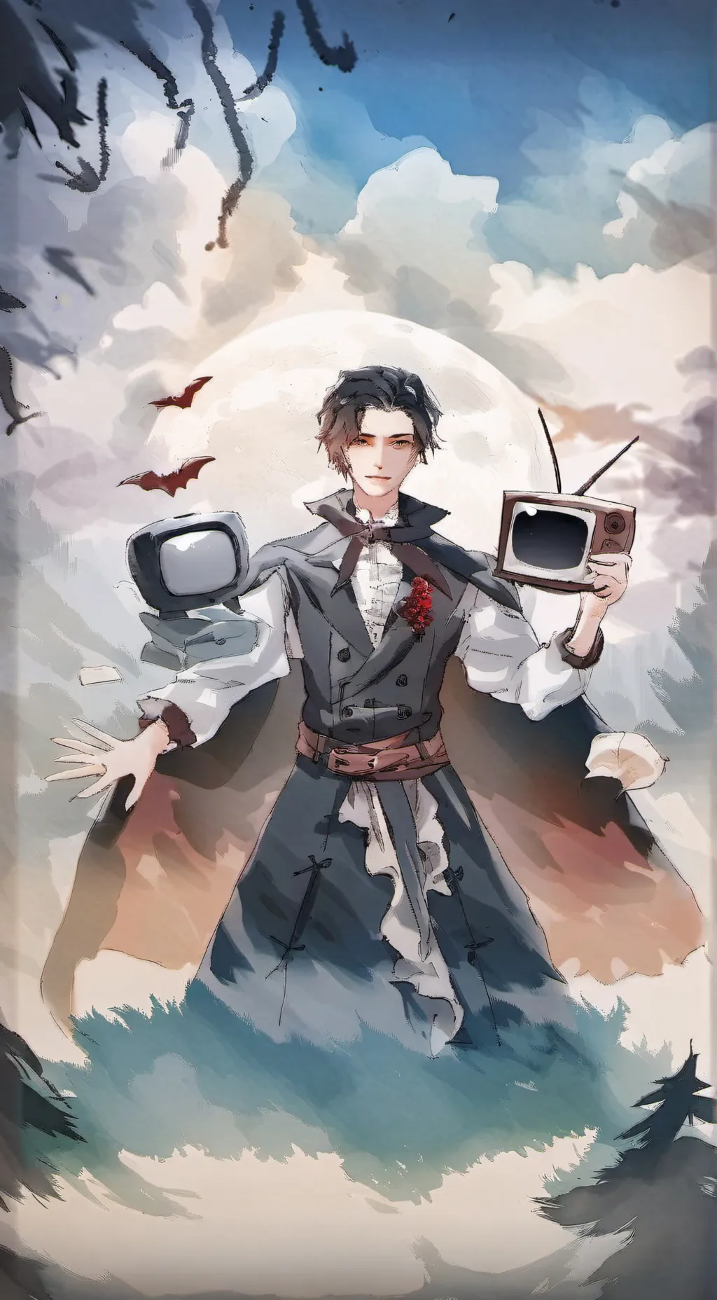 ai character: Vampire tv man background