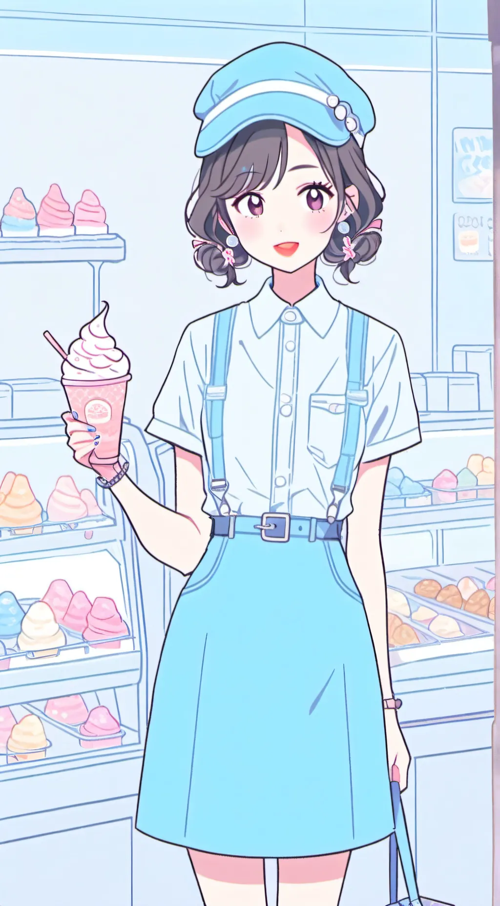 ai character: icecream shop background