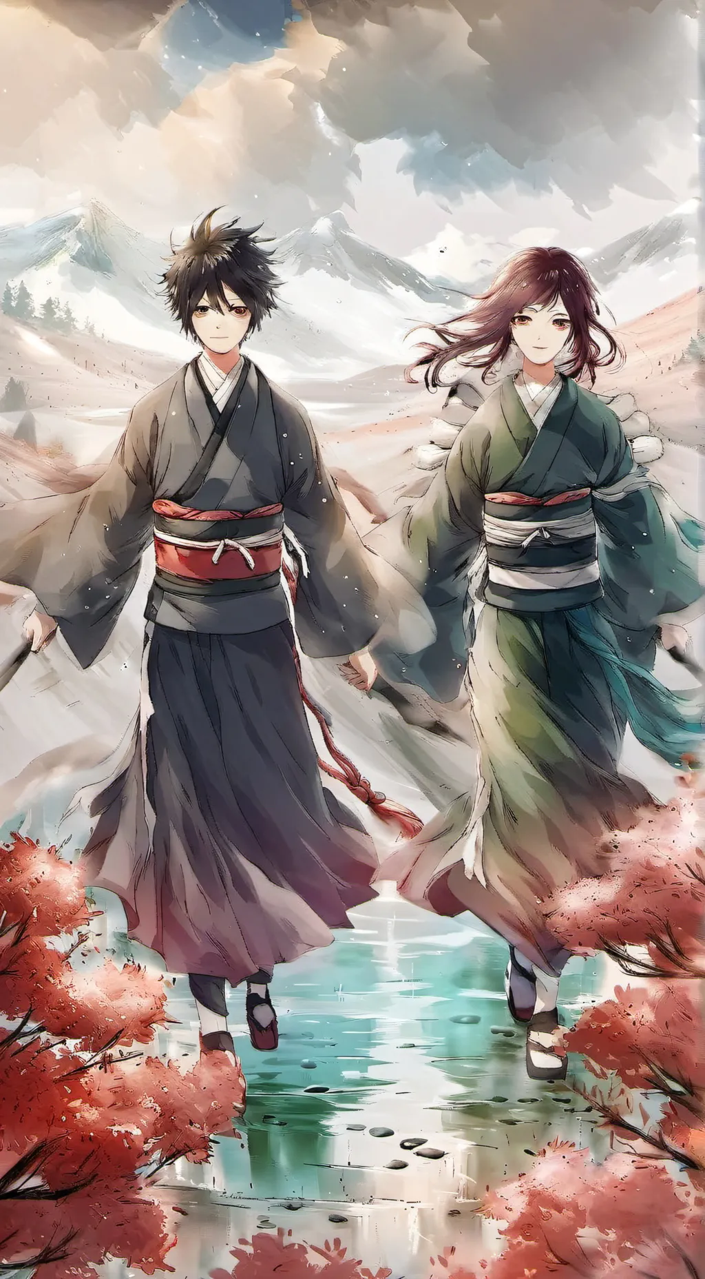 ai character: Mitsuri y Obanai background