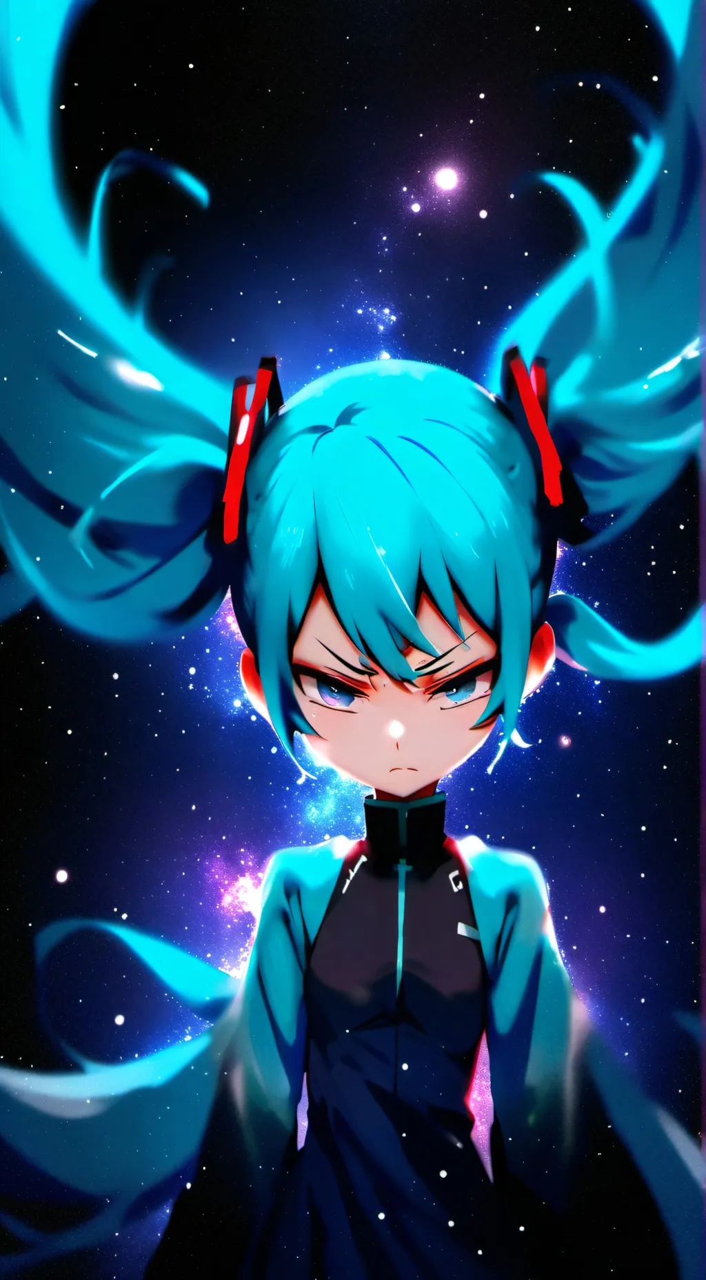 ai character: bald miku  background