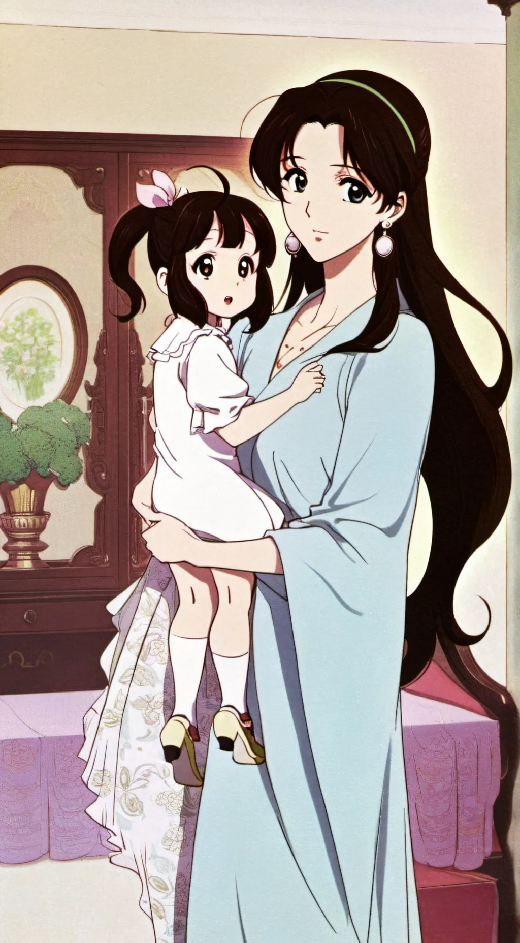 ai character: wife and daughter  background