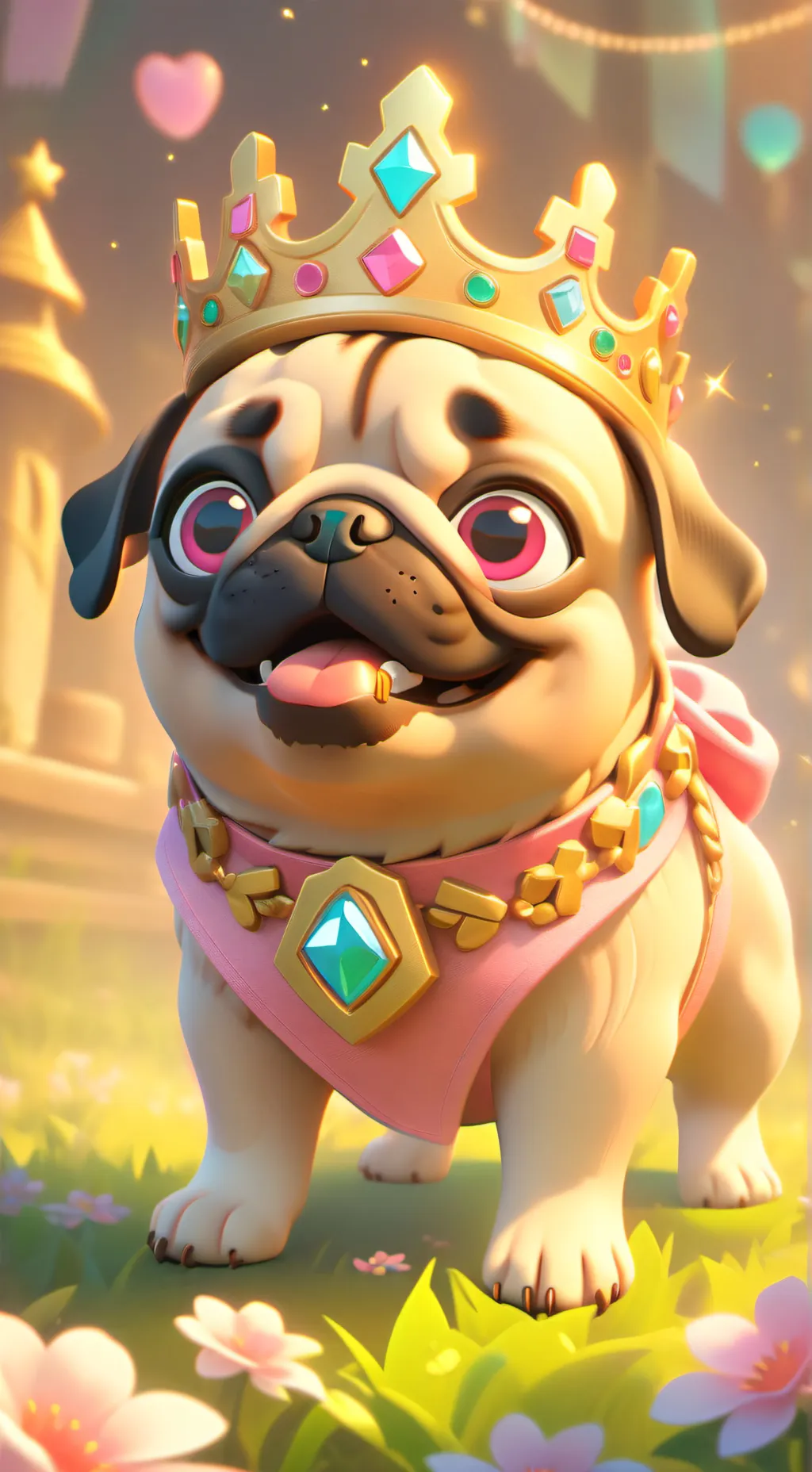 ai character: royal pug puppy  background
