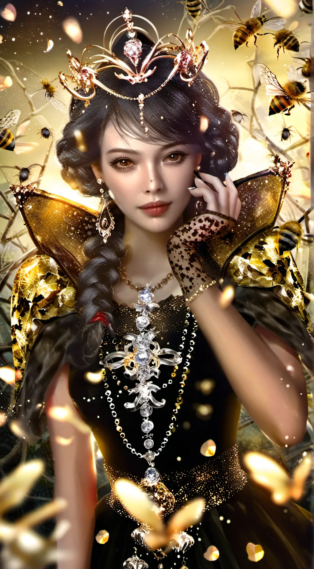 ai character: 🐝Bee🐝 👑Queen👑 background