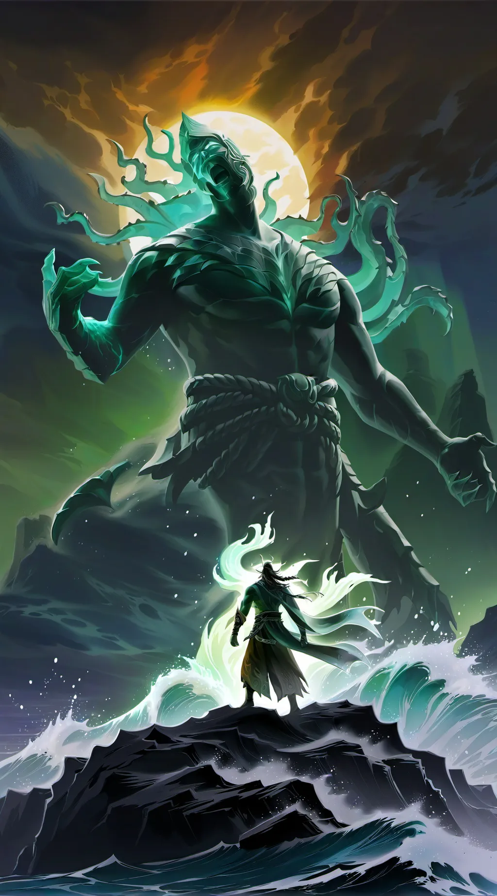 ai character: Poseidon  background