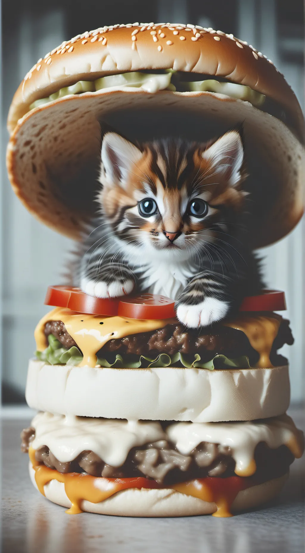 ai character: cat cheeseburger background
