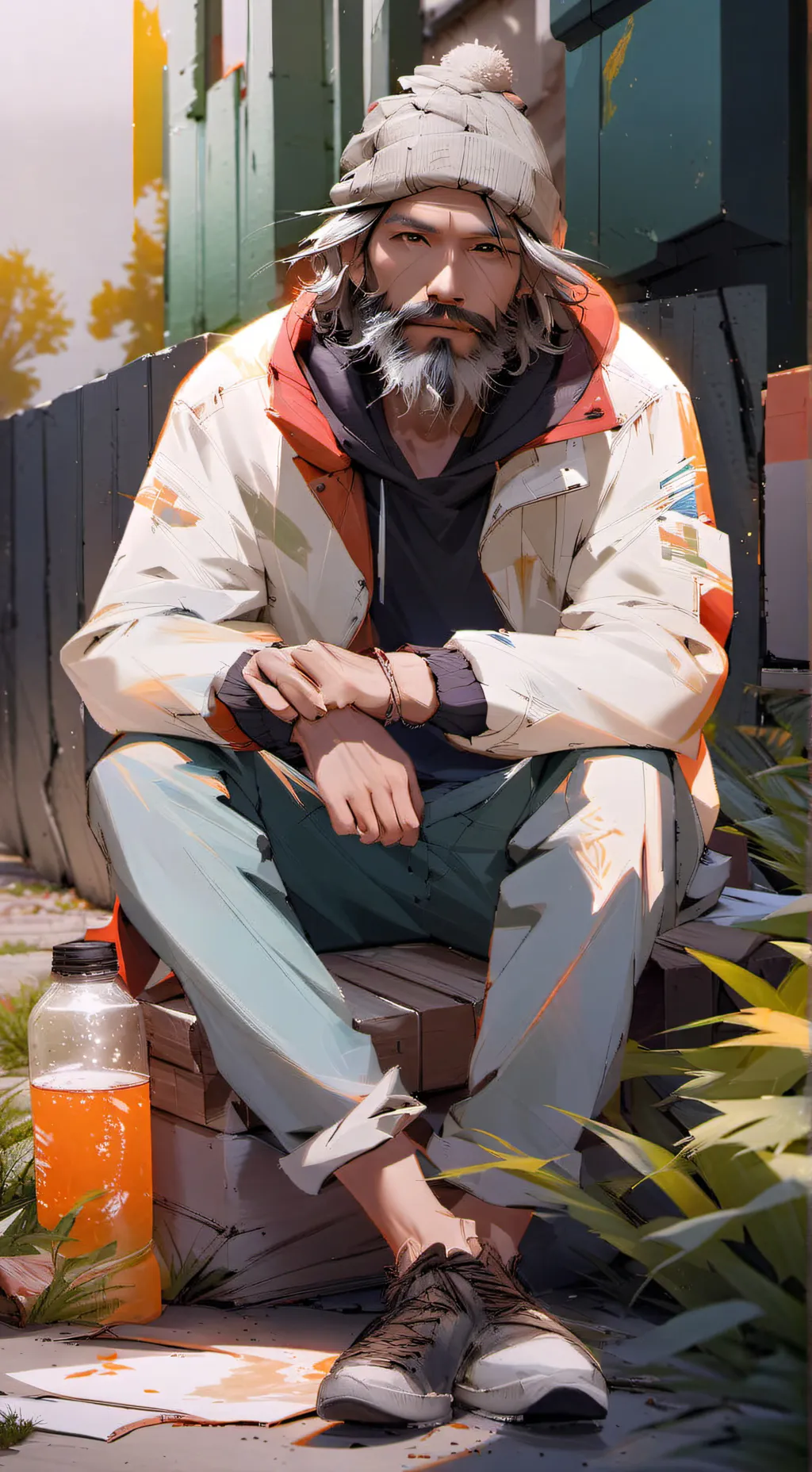 ai character: homeless man background