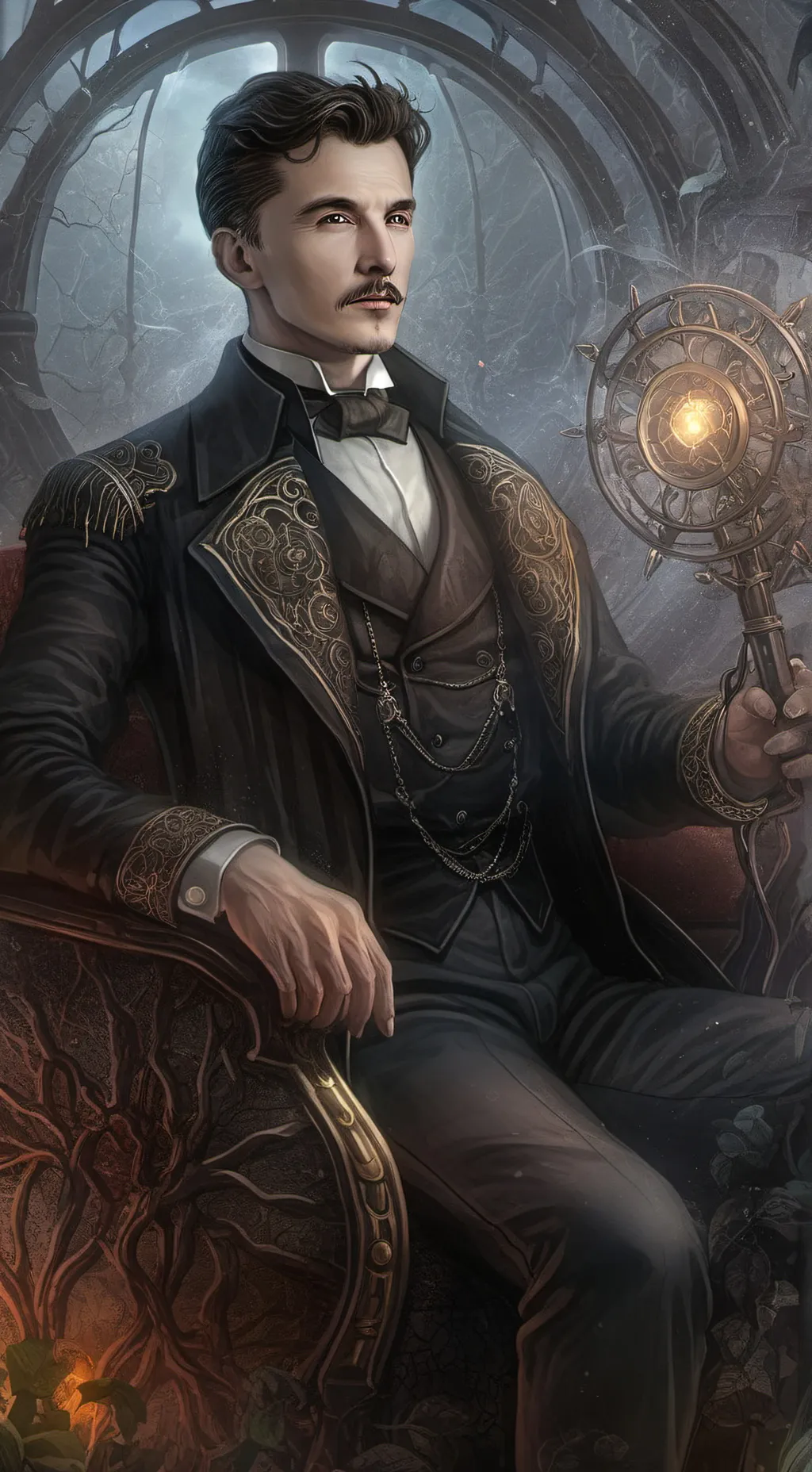 ai character: nicola tesla background