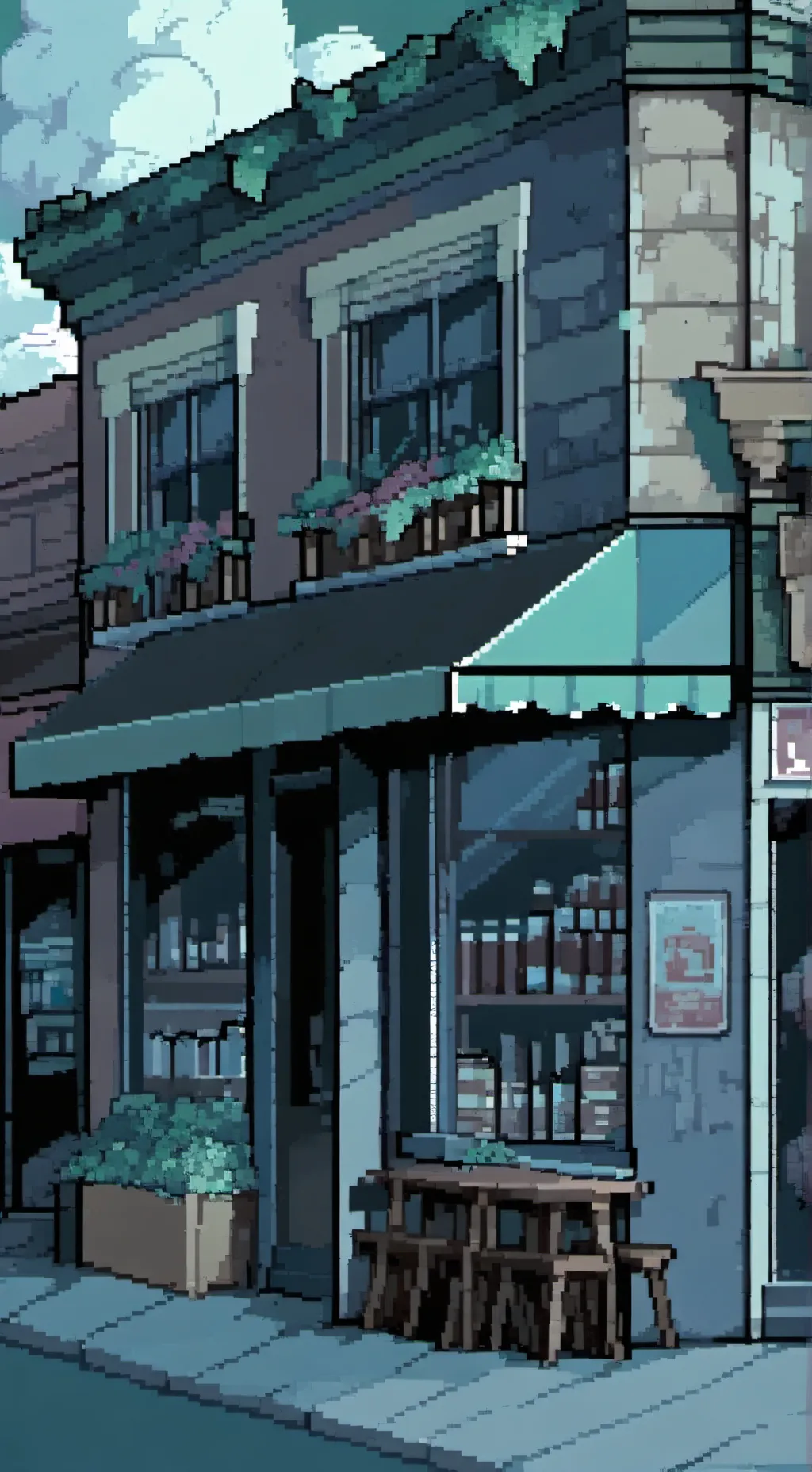 ai character:   Corner store background