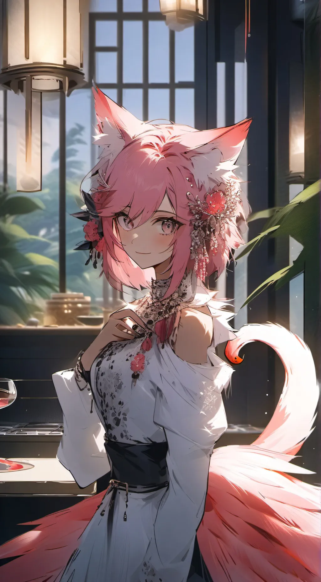 ai character: Flamingo Feline Spirit background