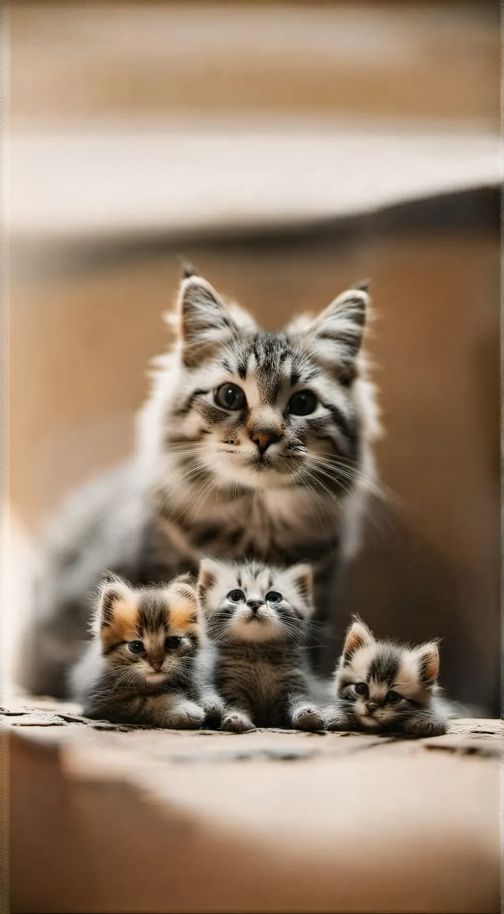 ai character: mama gato y crías background