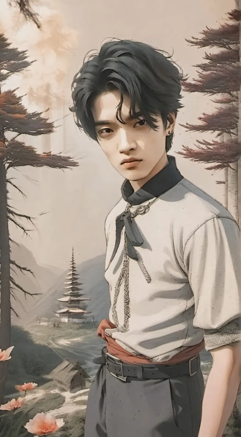 ai character:  Cute Japones nerd background