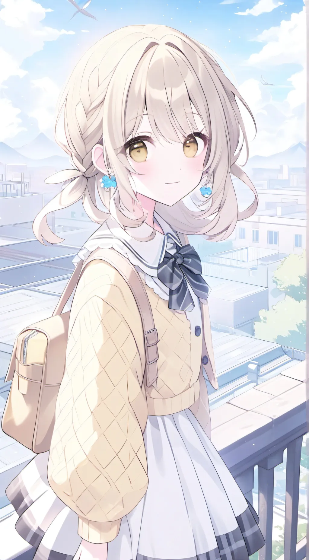 ai character: Yellow cardigan background