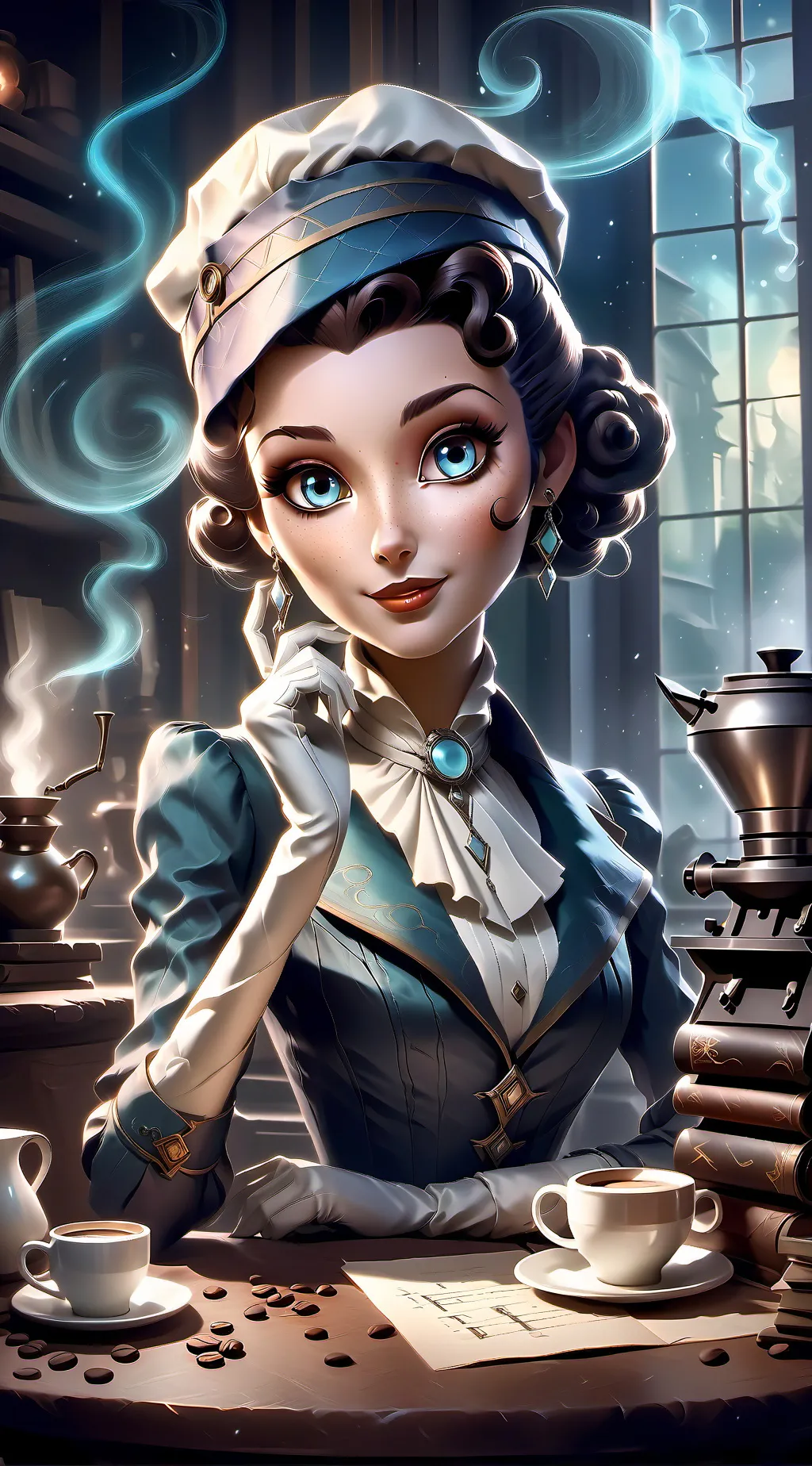 ai character: The Omniscient Coffee Connoisseur background